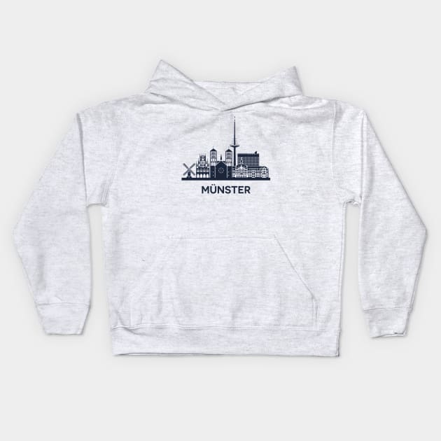 Skyline emblem of Münster, city in North Rhine-Westphalia, Germany Kids Hoodie by yulia-rb